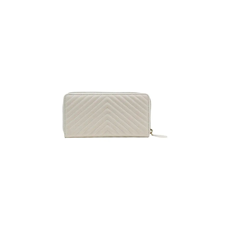 Pinko Portefeuille zippé blanc pour femme, en polyuréthane matelassé couleur crème à motif chevron et tirette dorée.