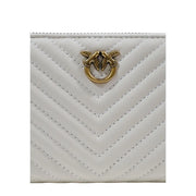 Pinko Portefeuille zippé pour femme en cuir matelassé blanc avec fermoir anneau et oiseau doré, en polyuréthane, dimensions 21 x 12 x 4 cm