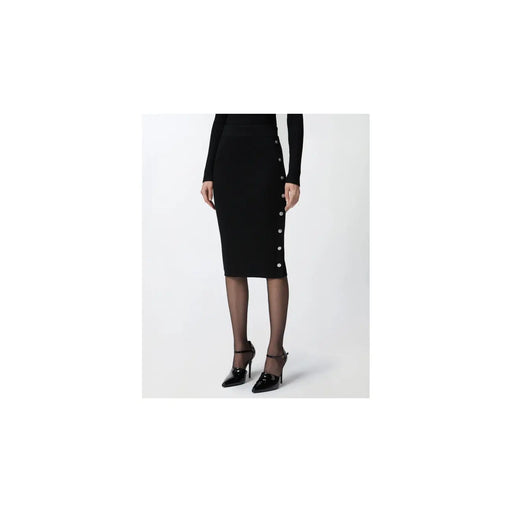 Pinko Jupe en laine noire pour femme, ornée d'une rangée de boutons argentés sur le côté, idéale pour l'hiver.