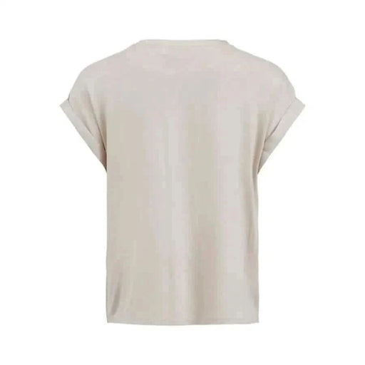 Plain beige short-sleeved t-shirt with rolled cuffs from Vila Clothes Women Blouse