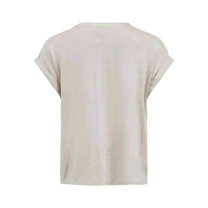 Plain beige short-sleeved t-shirt with rolled cuffs from Vila Clothes Women Blouse