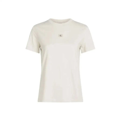 Plain white t-shirt with small logo, Calvin Klein Jeans Women’s Beige Organic Cotton T-Shirt