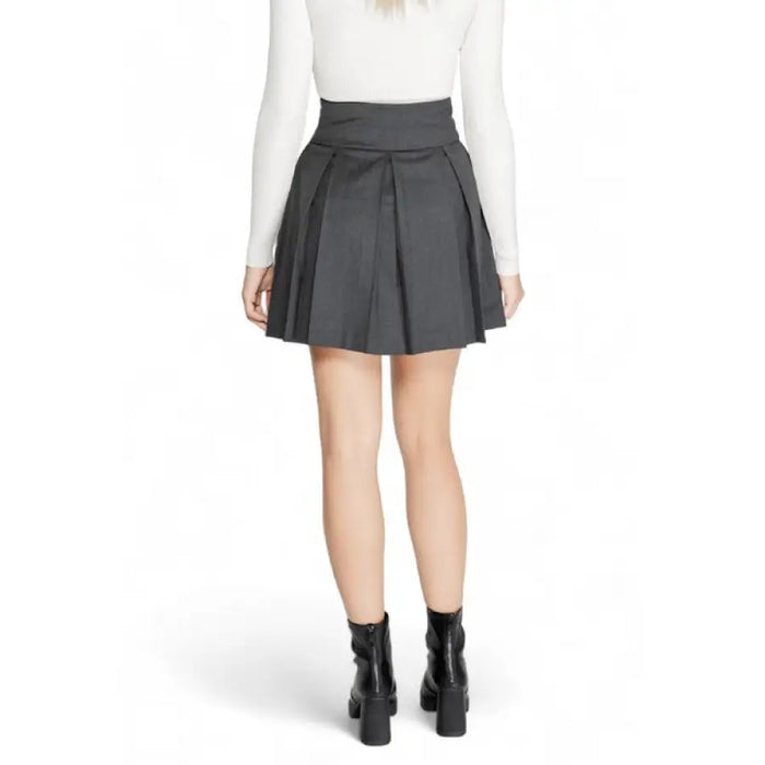 Pleated gray high waist mini skirt displayed for fashion and style use