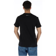 Plein Sport men’s black printed t-shirt featuring a subtle Calvin Klein logo tag at the neckline