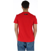Plein Sport men’s red short sleeve t-shirt with black calvin klein label at the neckline for casual wear