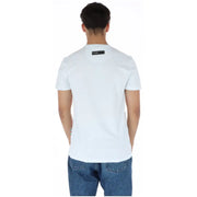Plain sport men’s white cotton short-sleeve t-shirt with black calvin klein label at the neckline