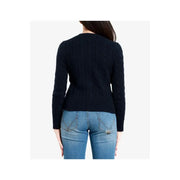 Black cable knit wool sweater with long sleeves and rounded neckline for women by Polo Ralph Lauren