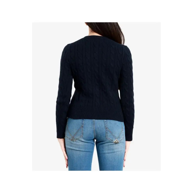 Black cable knit wool sweater with long sleeves and rounded neckline for women by Polo Ralph Lauren
