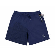 Short de bain homme Psycho Bunny bleu en polyester avec motif lapin en relief et logo brodé près de l'ourlet