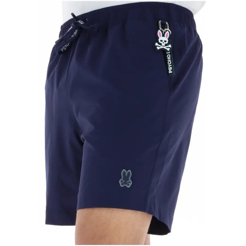 Short de bain homme Psycho Bunny bleu marine en polyester avec taille élastiquée à cordon et logo lapin brodé