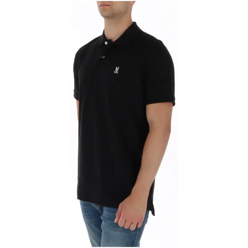 Polo Psycho Bunny pour homme, manches courtes, en coton noir, avec logo lapin blanc brodé sur la poitrine