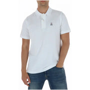 Polo blanc à manches courtes en coton avec logo lapin brodé sur la poitrine gauche de la marque Psycho Bunny