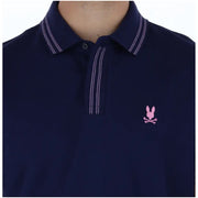 Polo homme Psycho Bunny bleu marine à manches courtes en coton avec double couture blanche et logo brodé rose