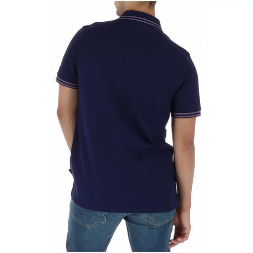 Navy blue Psycho Bunny men polo short sleeve shirt with white and purple trim made of cotton model MT0100122