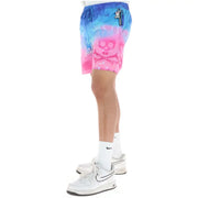 Psycho Bunny men swimwear vibrant gradient swim trunks with bold pink and blue skull graphic and white bunny accents