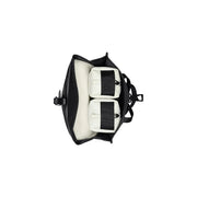 Sac à dos imperméable mini homme en cuir noir avec deux compartiments rembourrés blancs et sangles noires pour matériel photo