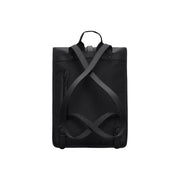 Sac à dos homme Rains mini noir avec bretelles croisées élégantes, finition mate et poches zippées, dimensions : l 10 x h 40 x l 10 cm