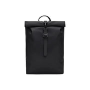 Sac à dos Rains pour homme, mini noir avec enrouleurtop Poches zippées design et finition mate L10xH40xP10 visible de face