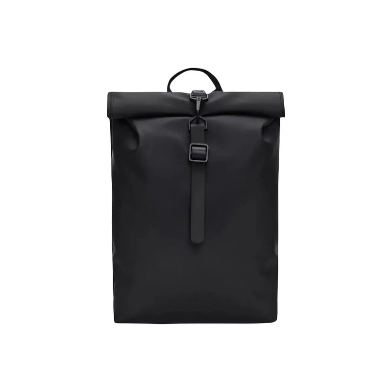 Sac à dos Rains pour homme, mini noir avec enrouleurtop Poches zippées design et finition mate L10xH40xP10 visible de face