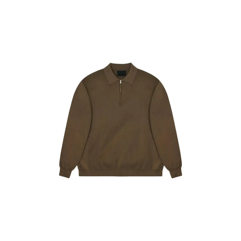 Polo Rains slim fit pour homme, vert olive, col zippé à mi-hauteur, en maille douce, vue de face