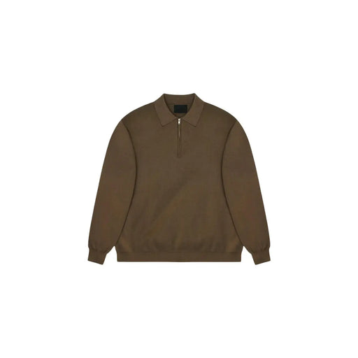 Polo Rains slim fit pour homme, vert olive, col zippé à mi-hauteur, en maille douce, vue de face