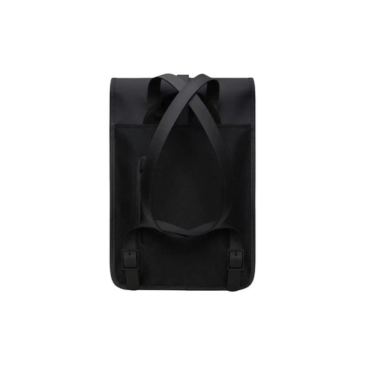 Sac à dos unisexe Rains mini noir imperméable avec tissu mat élégant et bretelles réglables, vu de dos