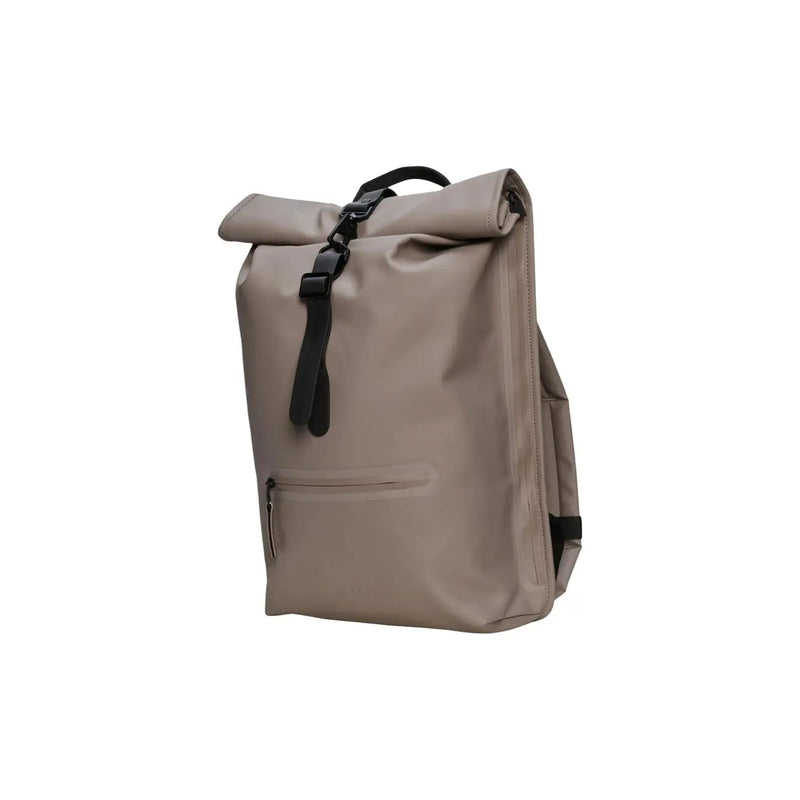 Rouleau beigetop Sac à dos unisexe Rains en polyester gris avec bretelles et fermetures éclair noires, dimensions : l 12 x h 48 x p 12 cm