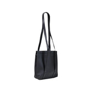 Black leather tote bag with single shoulder strap shown from the back in rains women crossbody bag polyester
