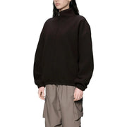Black zip-up sweatshirt with high collar and relaxed fit in brown polyester from rains women fleece zip jacket collection