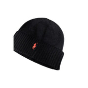 Black ralph lauren beanie with red logo.