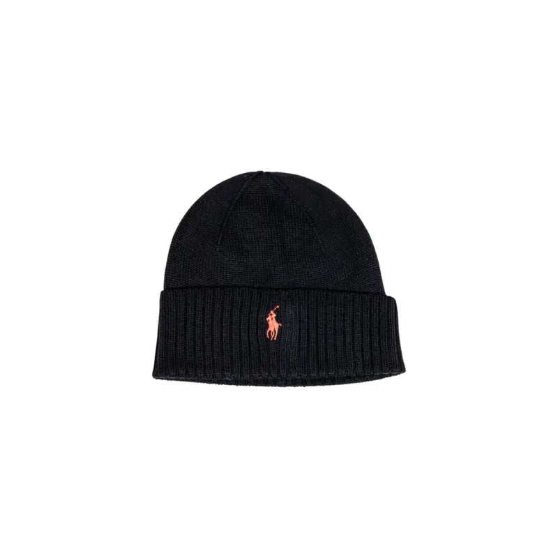 Black ralph lauren beanie with red logo.