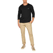 Men’s black long-sleeve cotton T-shirt with small white Polo Player logo on chest