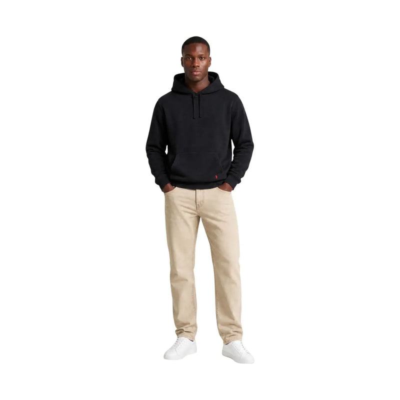 Sweat-shirt à capuche Ralph Lauren pour homme, en mélange de coton noir, avec un logo rouge discret sur la poitrine gauche.