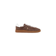 Ralph Lauren homme en daim marron bas top baskets à lacets blancs et semelle en caoutchouc beige pour une tenue décontractée