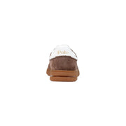 Ralph Lauren homme en daim marron bas top baskets en cuir blanc avec semelle en caoutchouc beige pour un style décontracté
