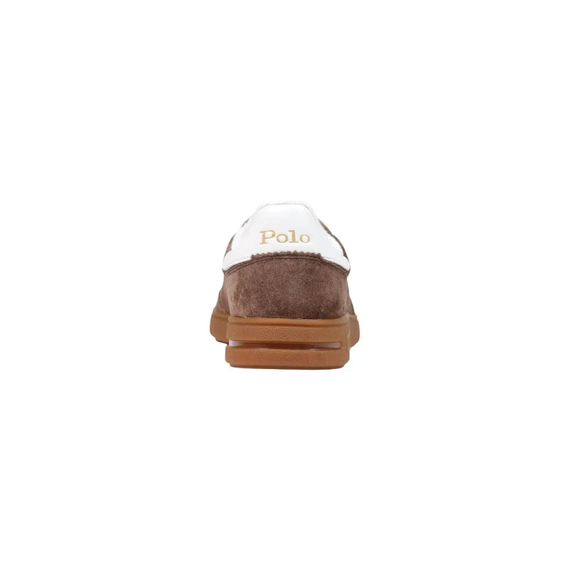 Ralph Lauren homme en daim marron bas top baskets en cuir blanc avec semelle en caoutchouc beige pour un style décontracté