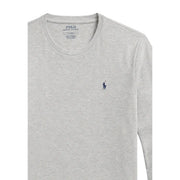 Ralph Lauren homme en coton gris long pyjama top avec un tissu chiné et un petit logo de joueur de polo brodé en bleu marine