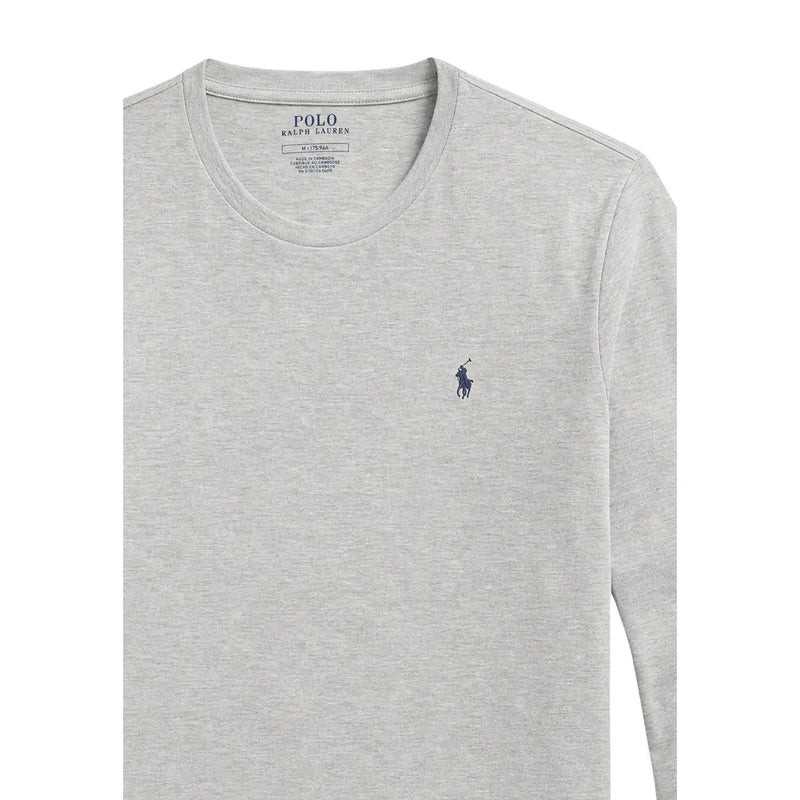 Ralph Lauren homme en coton gris long pyjama top avec un tissu chiné et un petit logo de joueur de polo brodé en bleu marine