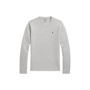 Ralph Lauren homme en coton gris long pyjama top avec des manches longues gris clair et un logo de joueur de polo brodé en noir