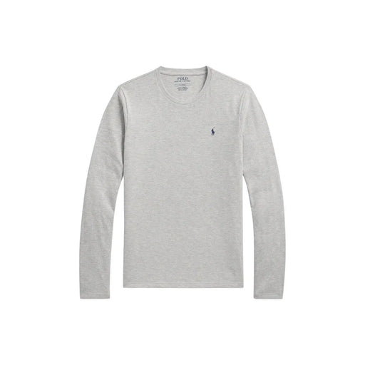 Ralph Lauren homme en coton gris long pyjama top avec des manches longues gris clair et un logo de joueur de polo brodé en noir