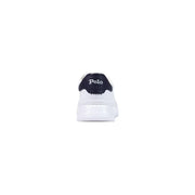 Ralph Lauren homme cuir blanc bas top baskets à motif polo blanc et bleu marine et semelle épaisse