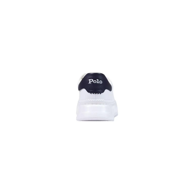 Ralph Lauren homme cuir blanc bas top baskets à motif polo blanc et bleu marine et semelle épaisse