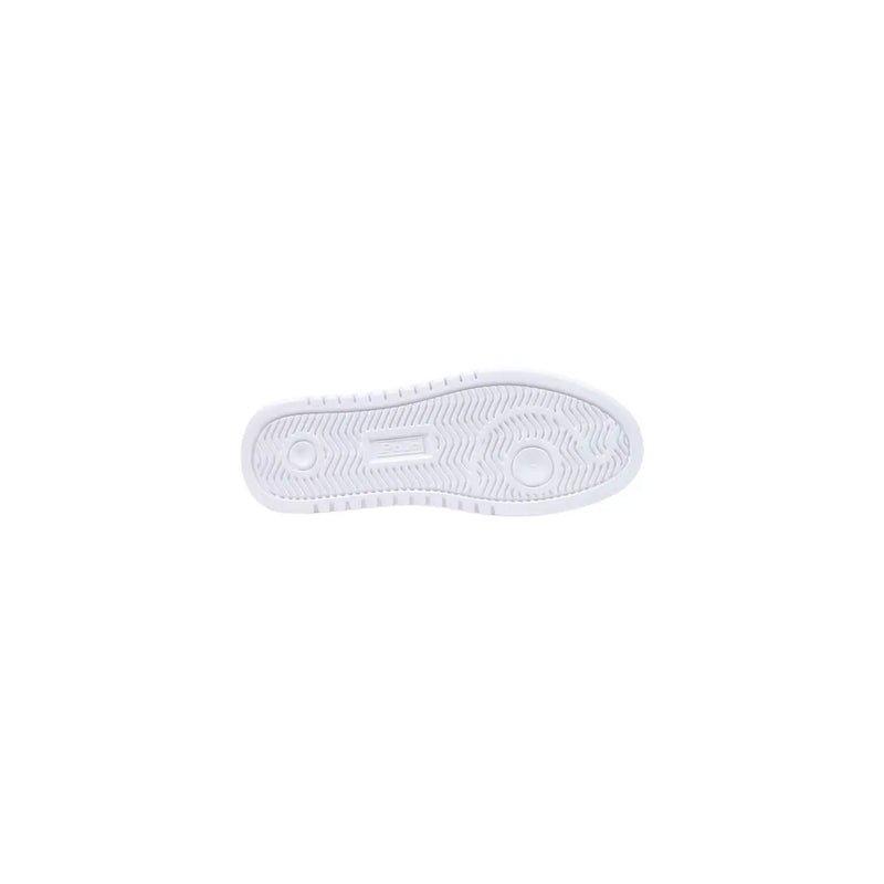 Ralph Lauren homme cuir blanc bas top baskets à semelle en caoutchouc blanc présentant un motif texturé et des éléments de design circulaires