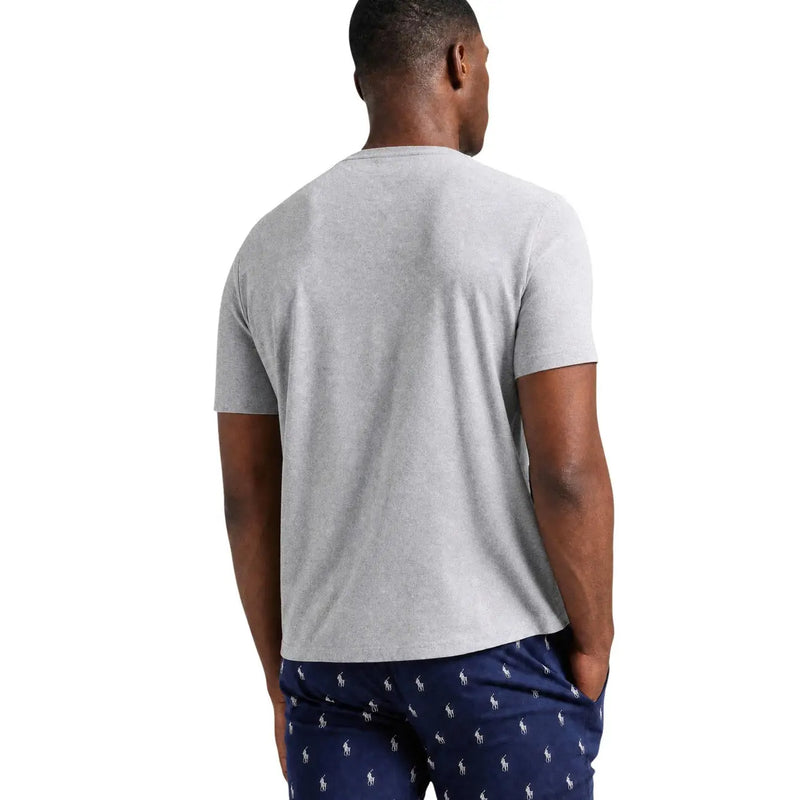 Ralph Lauren mens grey heathered cotton crew sleep top with a subtle minimalist design front view