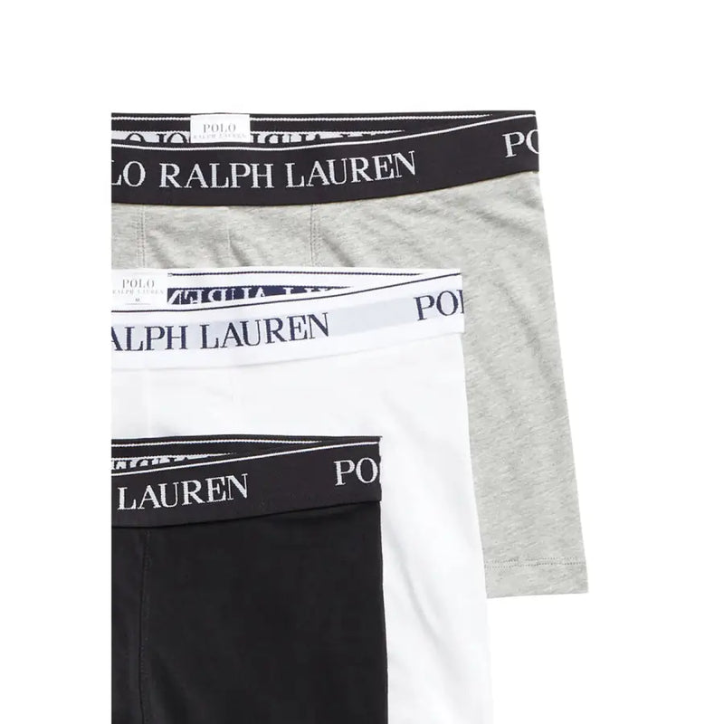 Three-pack of Ralph Lauren men’s boxer briefs in black white and grey cotton underwear