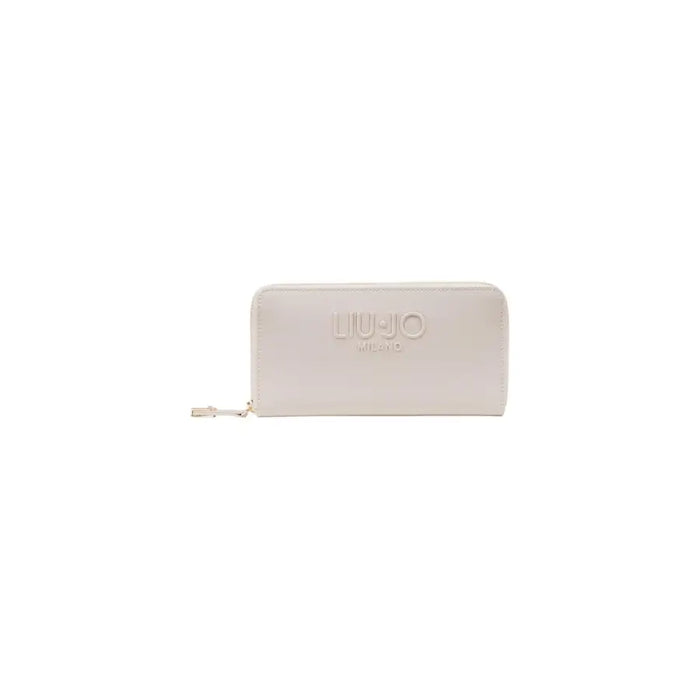 Rectangular light-colored wallet with a zipper for secure storage and stylish design