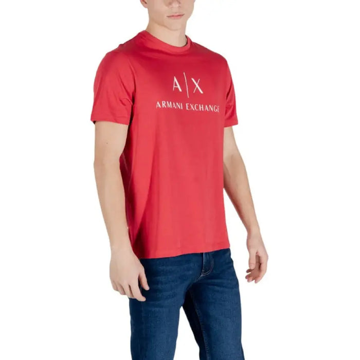 Red Armani Exchange Men Print Slip On Sleeveless T Shirt on display