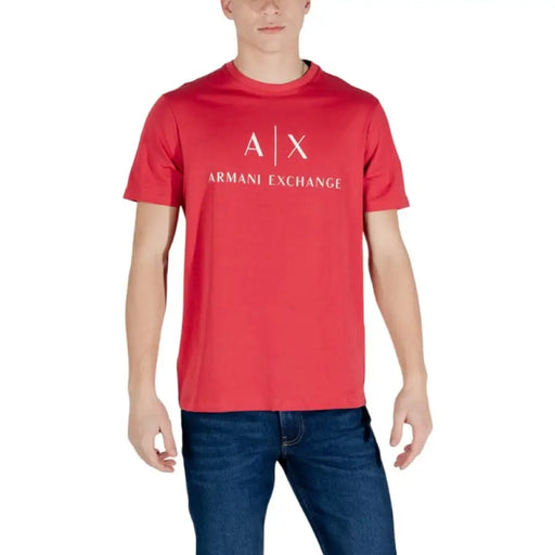 Red Armani Exchange Men Print Slip On Sleeveless T Shirt displayed on a neutral background