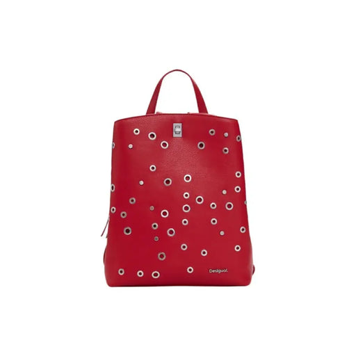 Red Faux Leather Backpack with Silver Eyelets showcasing a stylish design and durability