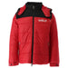 Red and black puffer jacket suitable for winter fashion and outdoor activities